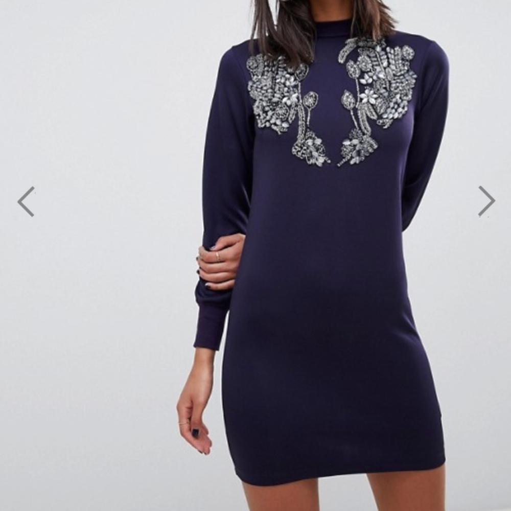ASOS SCUBASWEAT DRESS w BEADED EMBELLISHMENTS
